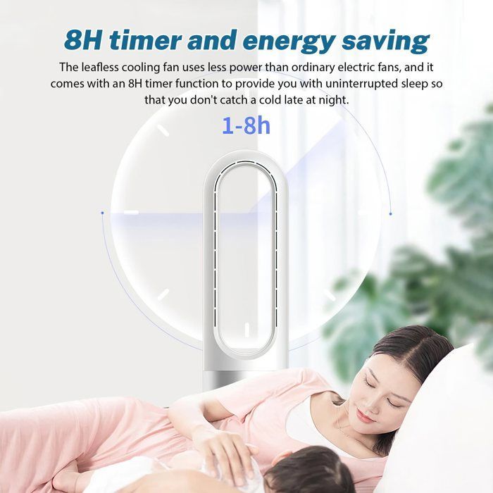 Ventilatore a piantana silenzioso con telecomando - Ventilatore senza pale - 8 velocità - Oscillazione a 80° - Timer di 8 ore - Argento