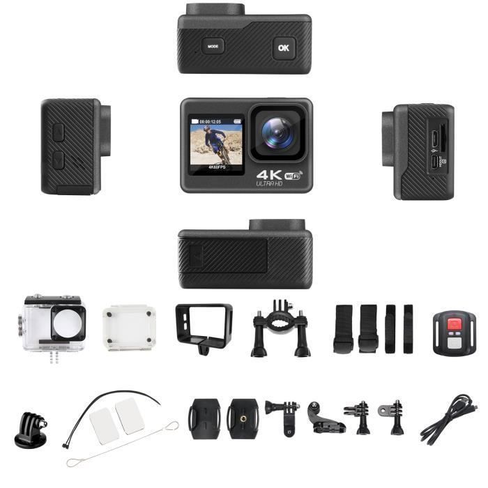 Caméra Sport 4K 60fps 24MP WiFi - Camera 4k Étanche jusqu'à 40M avec Stabilisation, Convient pour les voyages, le sport