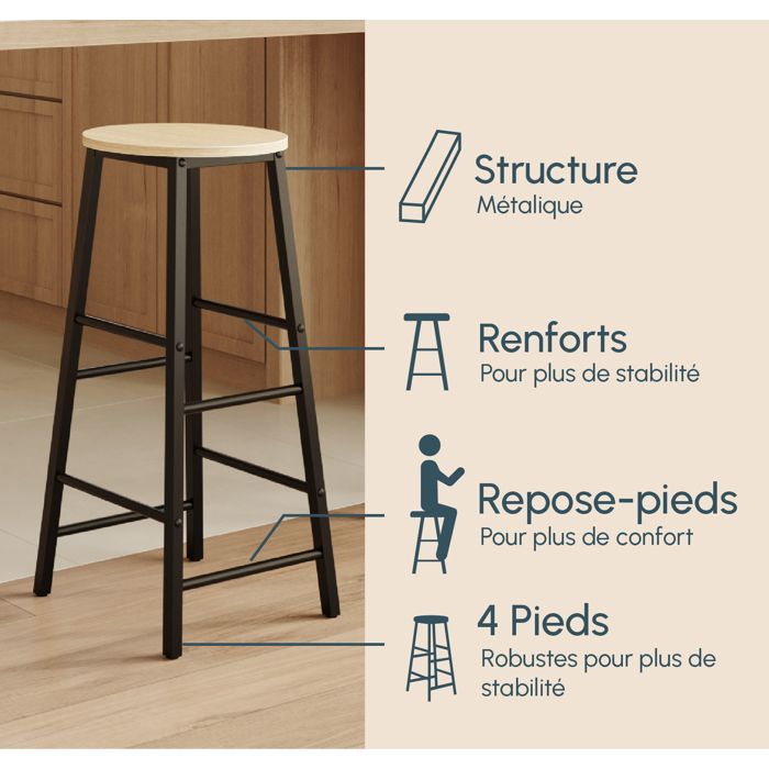 Bar stools - DESIGN FURNITURE - Lucca - Black and Sonoma - 2 pieces - 71 cm high