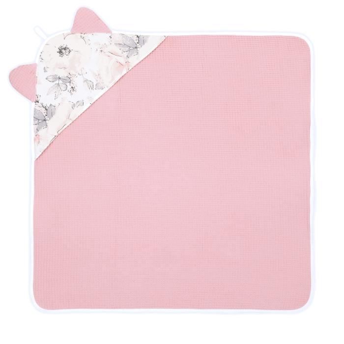 Baby-Kapuzenhandtuch – TOTSY BABY – Rosa Blume – Baumwolle – 75 x 75 cm