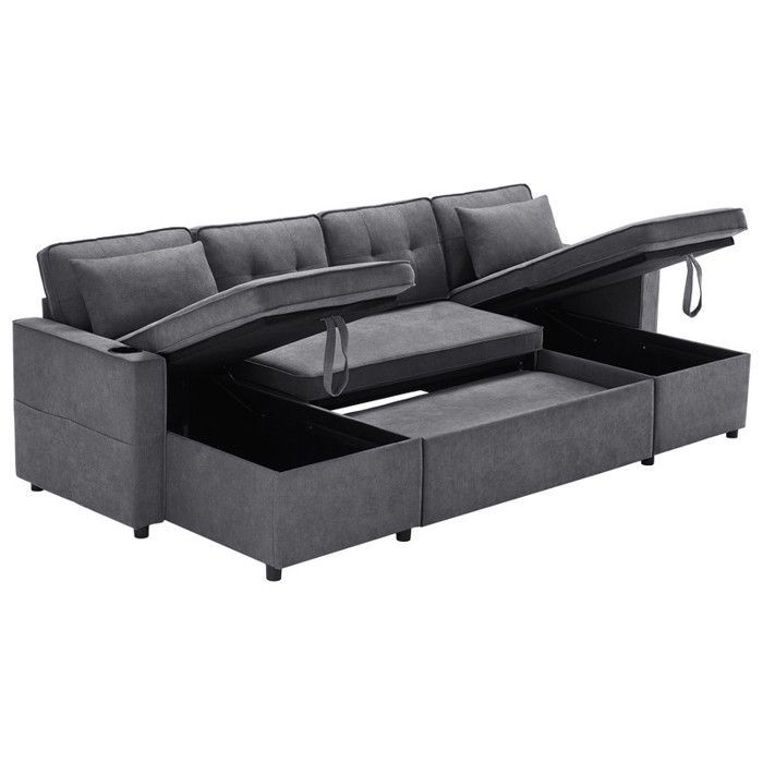 Canapé convertible en U avec fonction lit, espaces de rangement intégrés – canapé familial pour salon, chambre d’amis