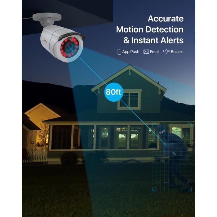 ZOSI 1080P TVI Surveillance Camera Kit IP66 Night Vision 20m 3.6mm Lens - TVI Type Surveillance Camera