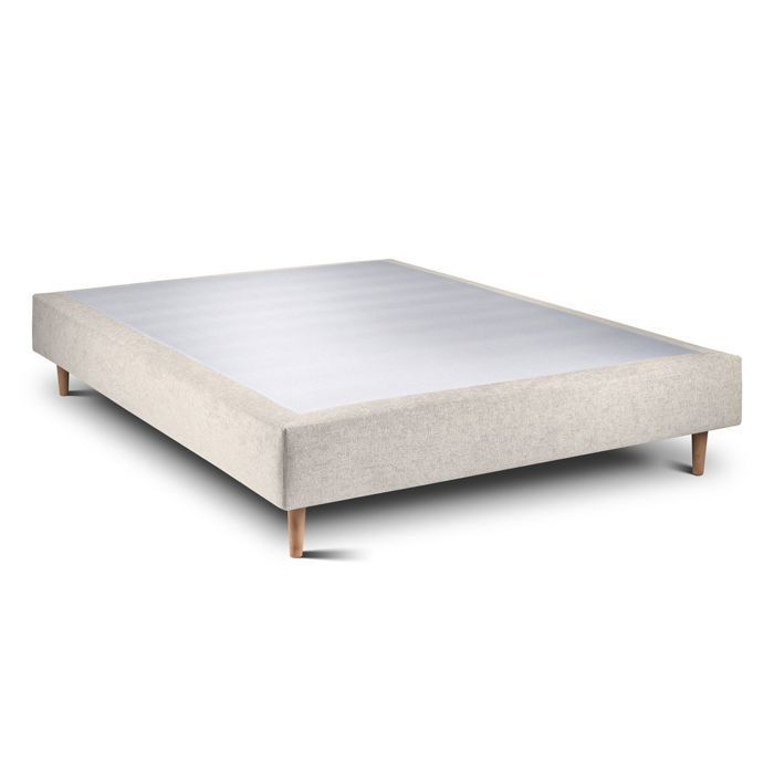 Sommier Tapissier Tissu Beige clair 160x200 H35cm Sommeil de plomb - Sommier en bois massif avec Pieds bois cones 15 cm