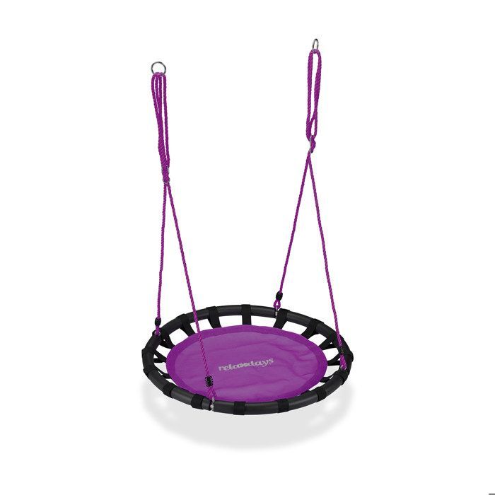 Relaxdays Balançoire nid d'oiseau rond 80 cm à suspendre panier enfant adulte jardin extérieur 100 kg, violet