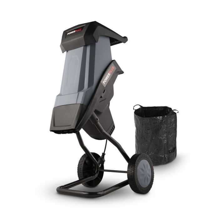 Powerplus Broyeur de Végétaux Électrique POWEG5011 - 2400 W, Max. Ø40 mm, Poussoir, Roues et Sac de Ramassage de 50 l Inclus