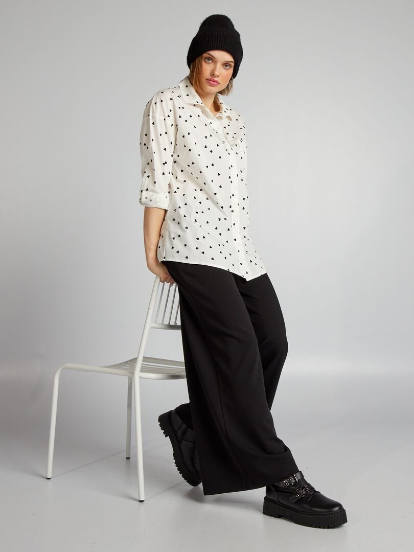 Shirt met hartjespatroon - ZWART