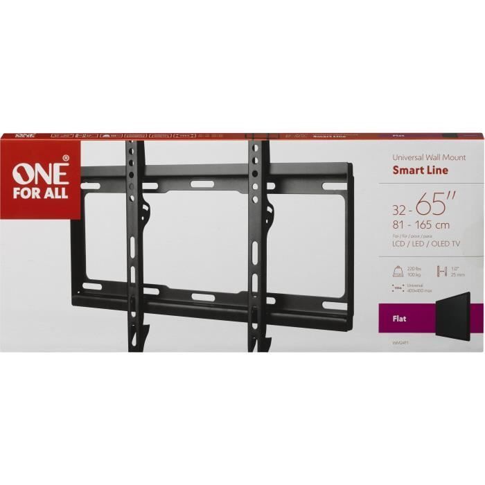 ONE FOR ALL WM2411 – Flache TV-Wandhalterung für 32–65 Zoll/81–165 cm Bildschirmdiagonale – Für Fernseher bis 100 kg – 25 mm Wandabstand