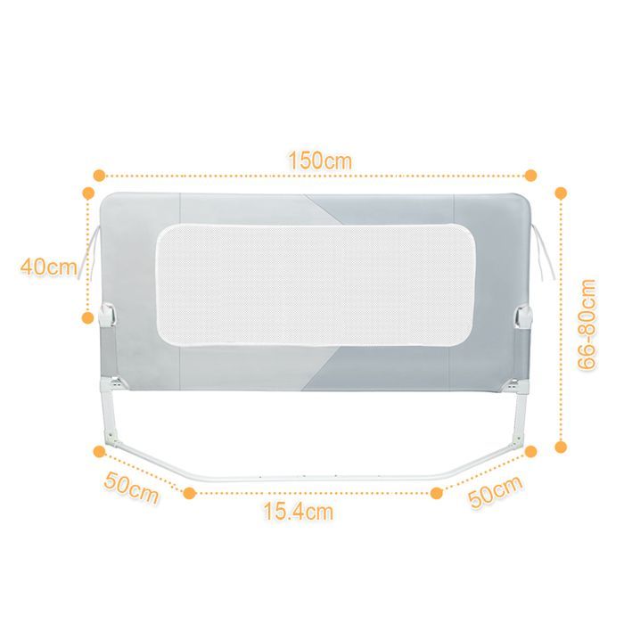 MIPAN. Barandilla para cama de bebé - Barandilla para cama de adulto - Barra de seguridad para cama - Ensanchada - Ajustable + Plegable + Anticaída - Gris