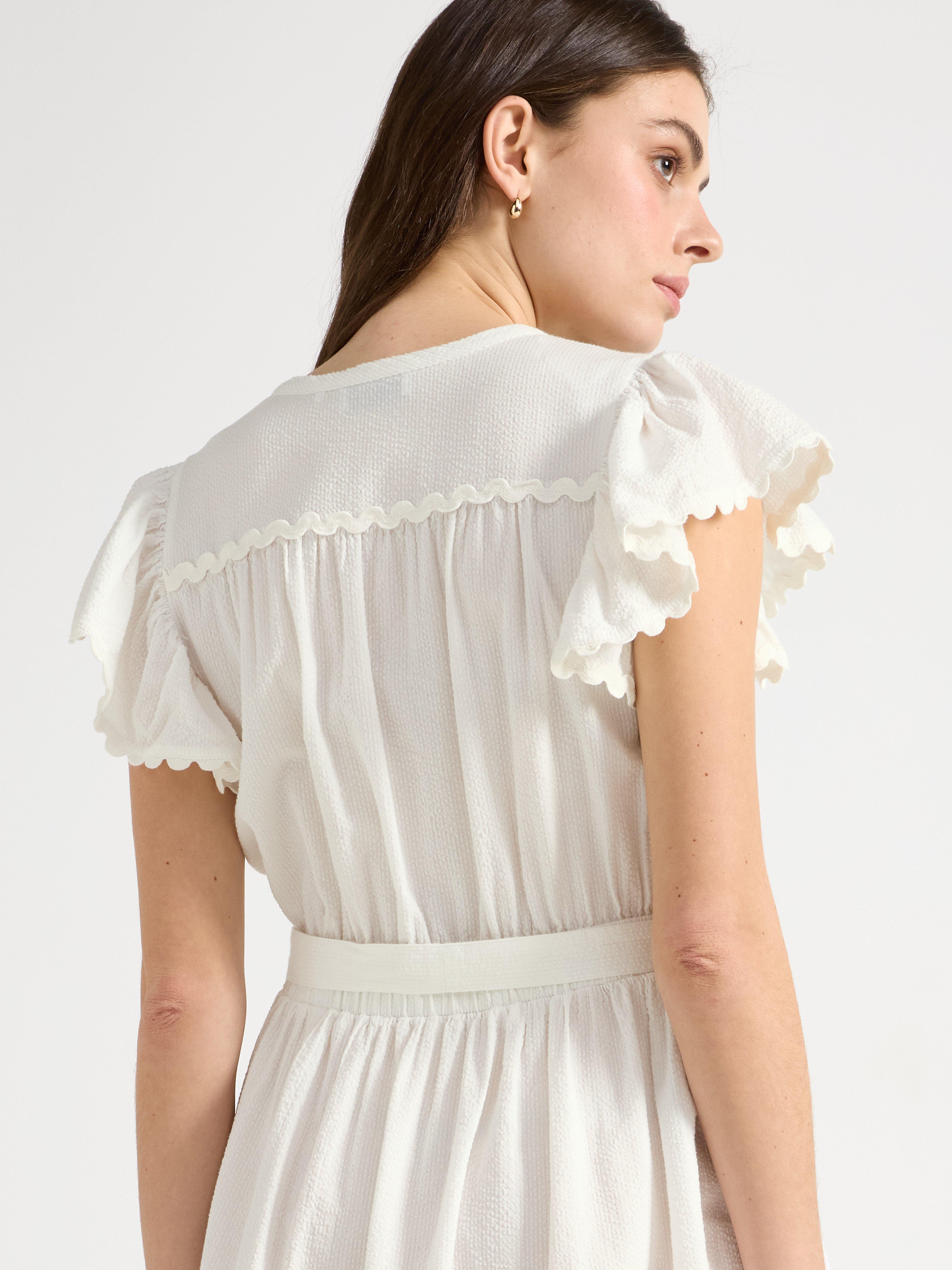 Midikjole med rysjer Off White