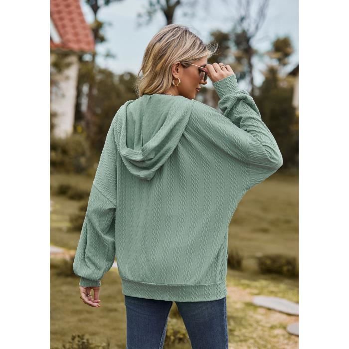 Sweat À Capuche Femme Couleur Unie Avez Poches Zippée Relaxed Fit - Gris Bleu