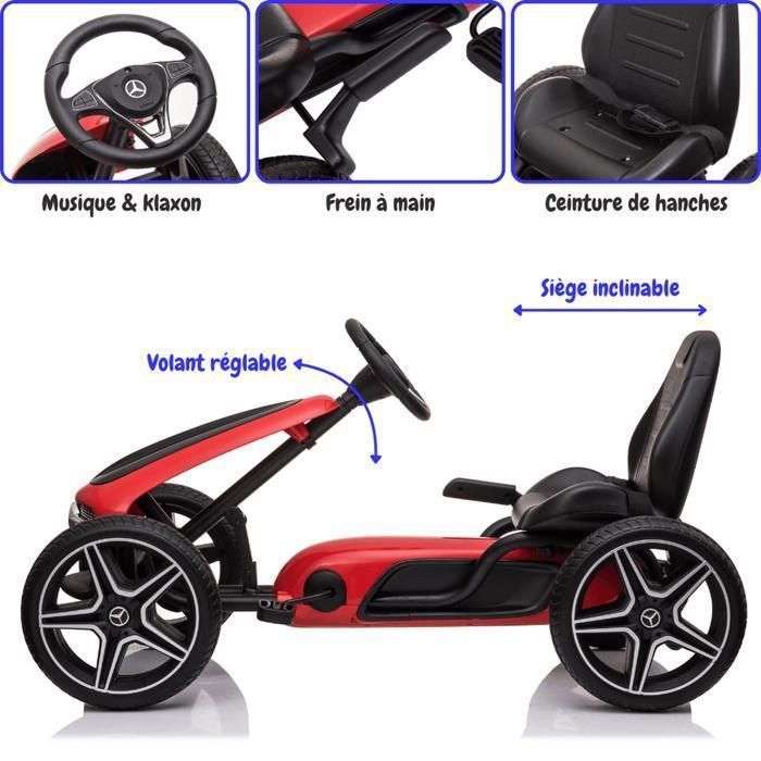 Kart de pedales MERCEDES-BENZ - Rojo - Para edades de 3 a 7 años - Producto con licencia oficial - Neumáticos de EVA - Asiento de cuero