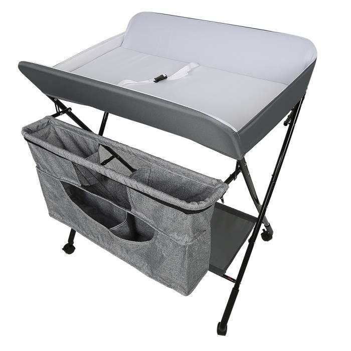 Willonin® Table à langer pour bébé 0-24 mois,  Plan pliable avec hauteur reglable, Support mobile roulant avec Panier de Rangement