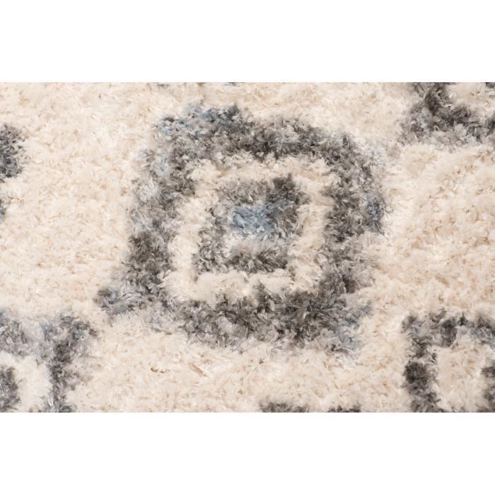 TAPISO VERSAY Long Pile Living Room Rug, Cream Grey with Berber Fringe, Polypropylene, Indoor, 80x200 cm