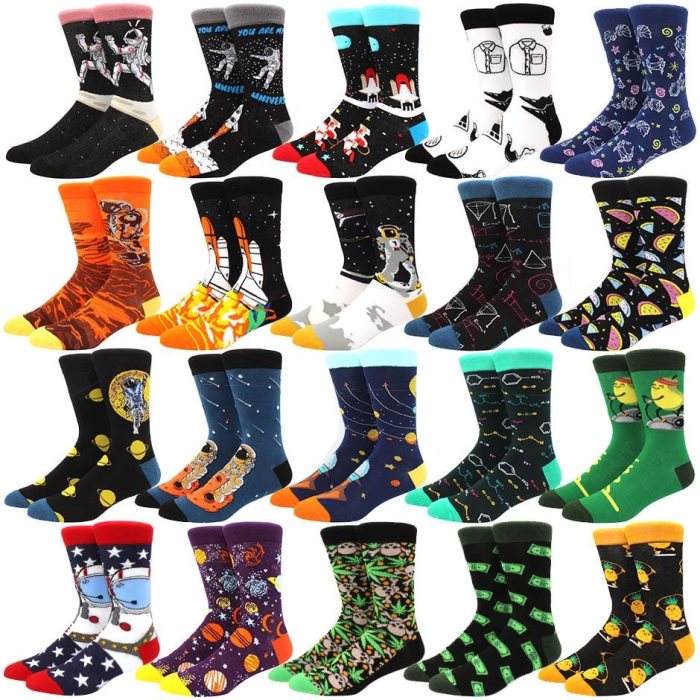 Skarpetki męskie w stylu unisex, astronauta, bawełniane, Harajuku, kolorowe, pełne, damskie, kosmiczne, streetwear, 1 para, rozmiar 38-46