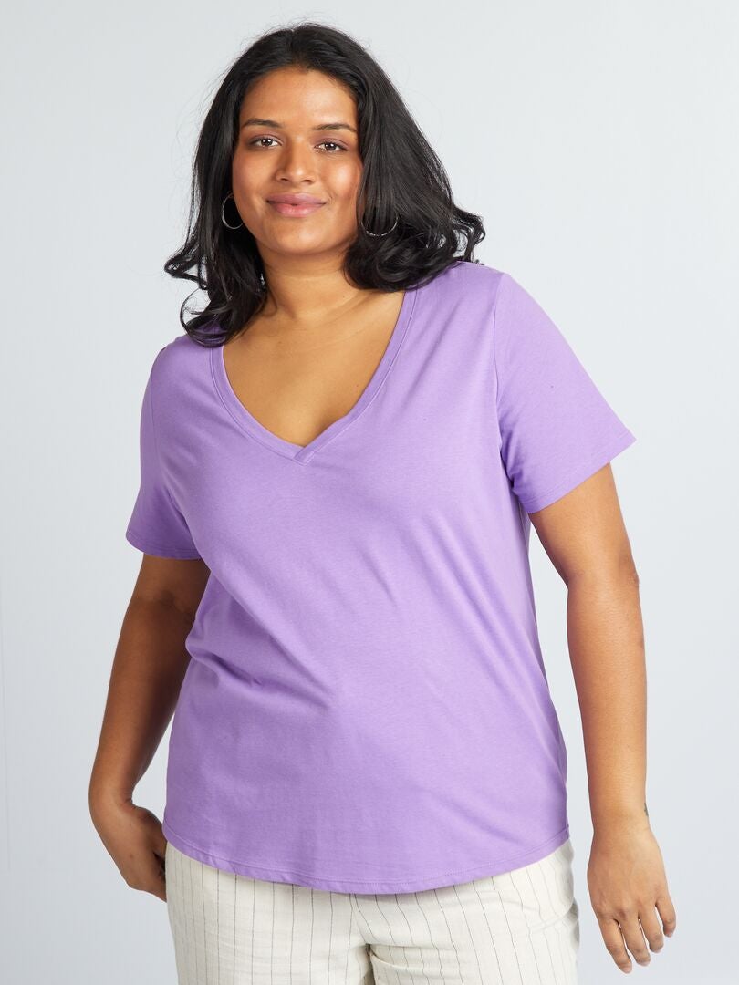 V-hals jersey T-shirt - PAARS