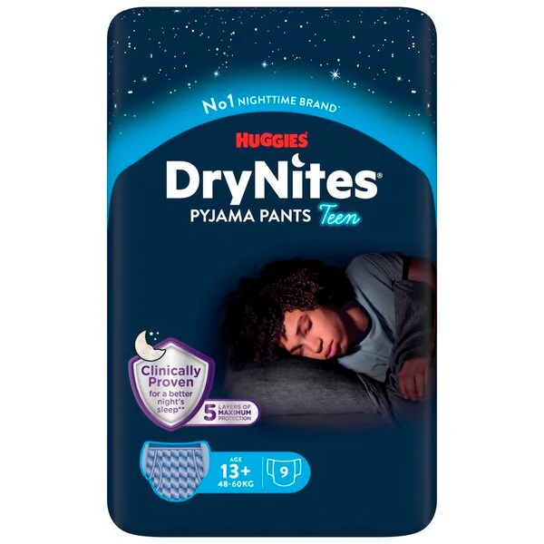 DryNites zēnu naktsbikses 13+ gadiem<br>13+ gadi (48-60kg), 9 gabali