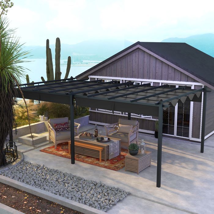 Pergola jardin - Outsunny - aluminium 3,6x6 m coulissante rétractable pour terrasse - alu - gris foncé
