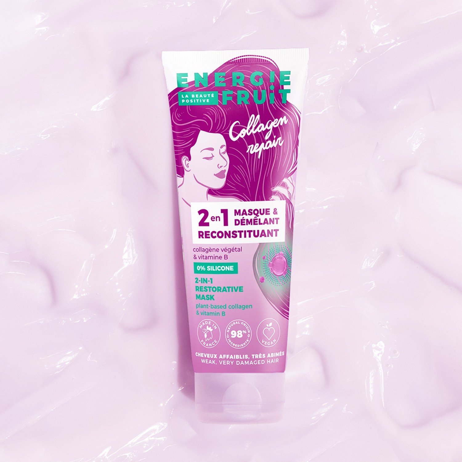 Energie Fruit masque 2 en 1 collagen repair sans silicone - cheveux tres abimes - collagene vegetal & vitamine b