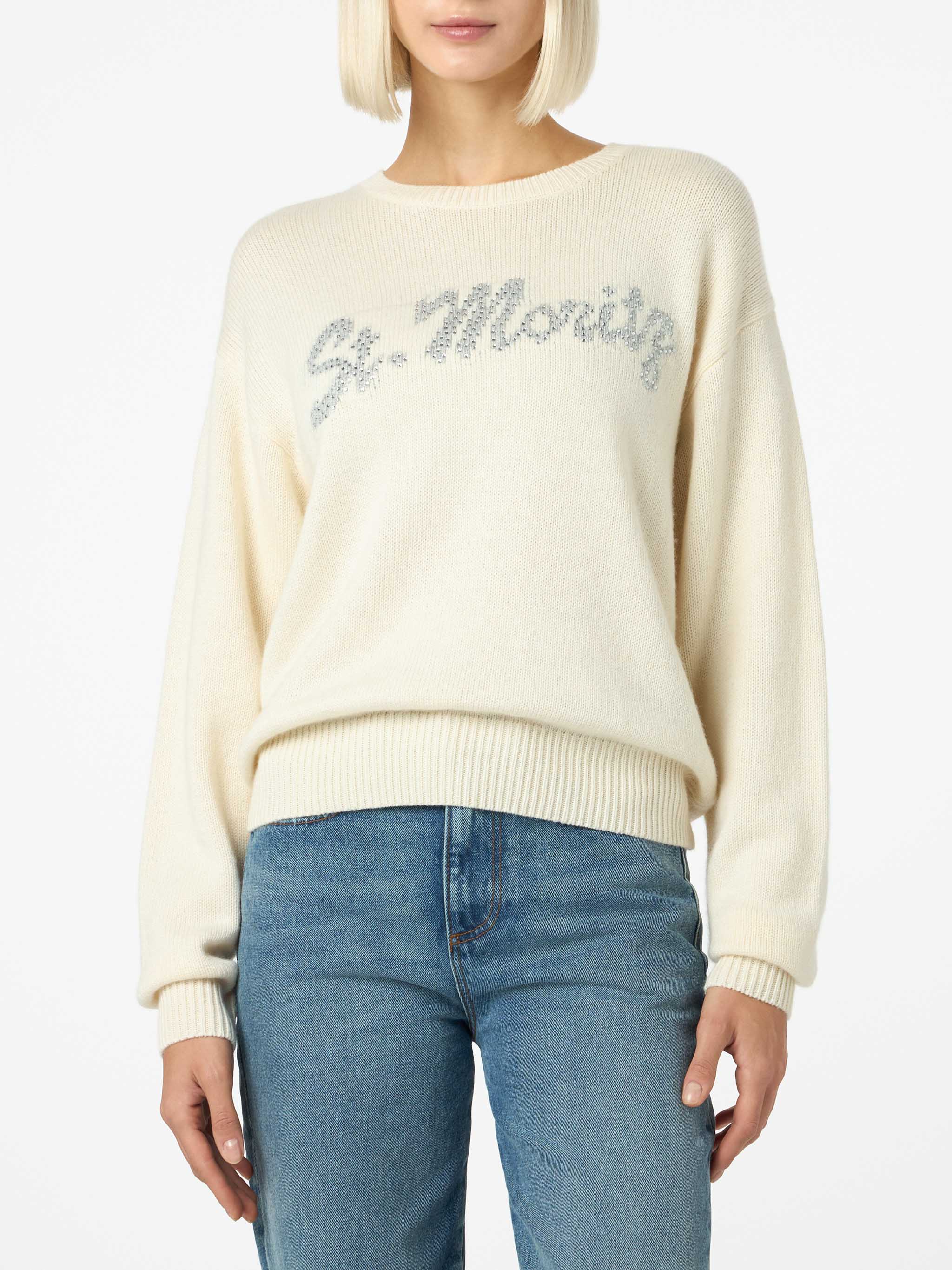 Witte damestrui Louise met strassversieringen, St. Moritz |