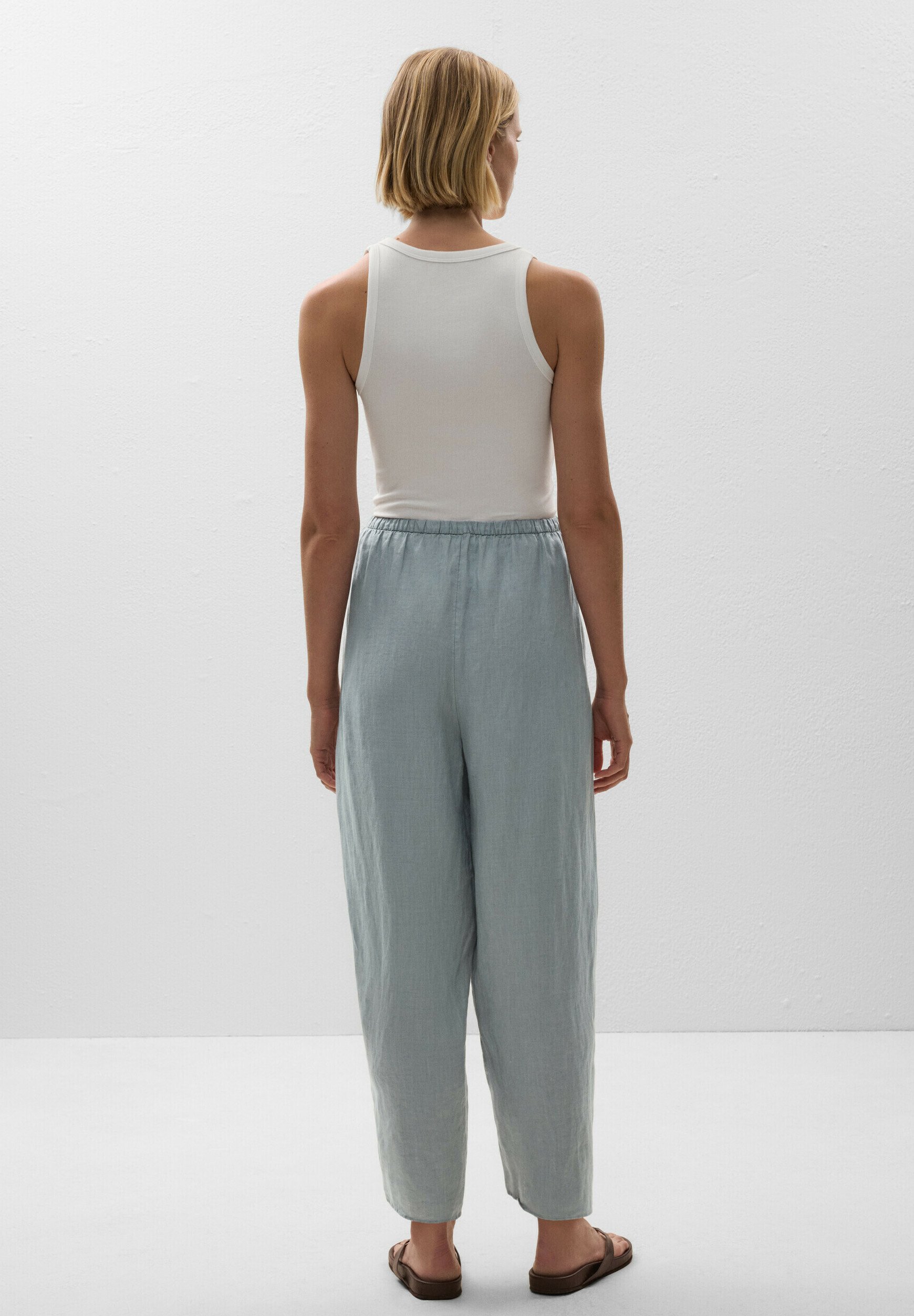 OYSHO LINNEN TRAP MET AFGERONDE SPLITS - Broek - blauwgrijs