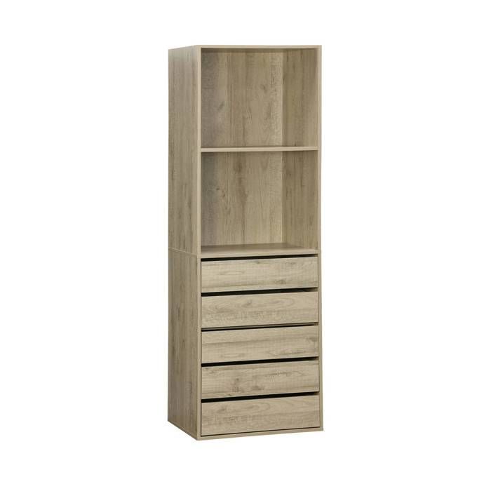 Kit de guarda-roupa modular com 4 elementos. Acabamento natural. Painéis laminados.