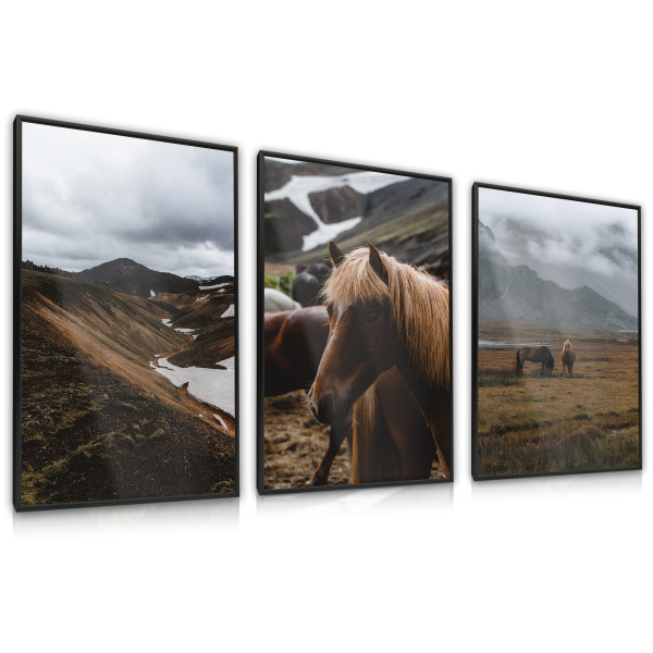 ZESTAW 3x Plakat W Ramie KONIE Góry Pejzaże 30x40cm