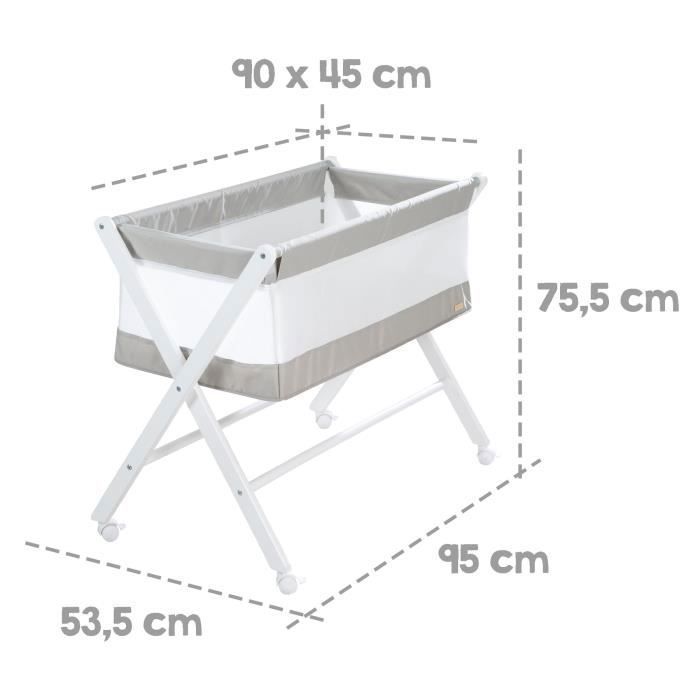 Berço dobrável ROBA para dormir junto com o bebê - Lona e tela - Colchão e rodízios com freio - 90 x 45 cm - Cinza/Branco