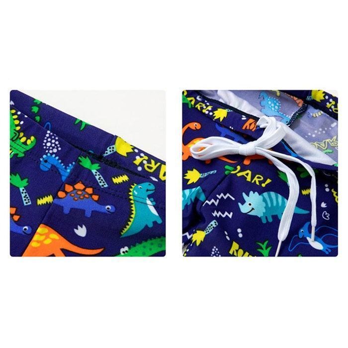 Children's 4-Piece Printed Swimsuit Set: T-Shirt, Shorts, Swim Cap and Goggles for Boys and Girls - Blue