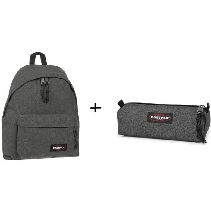 Mochila acolchada EASTPAK Pak'r de mezclilla negra + Estuche individual para lápices Benchmark de mezclilla negra