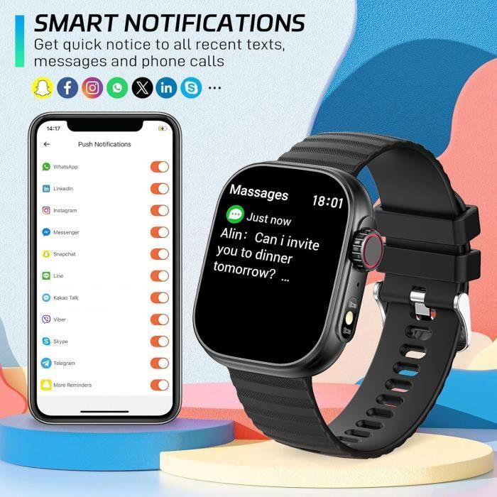 Multifunctionele smartwatch voor mannen en vrouwen, 2,01 inch scherm, activiteits-/gezondheidsregistratie, meer dan 100 sportmodi, IP68 waterdicht, voor Android en iOS