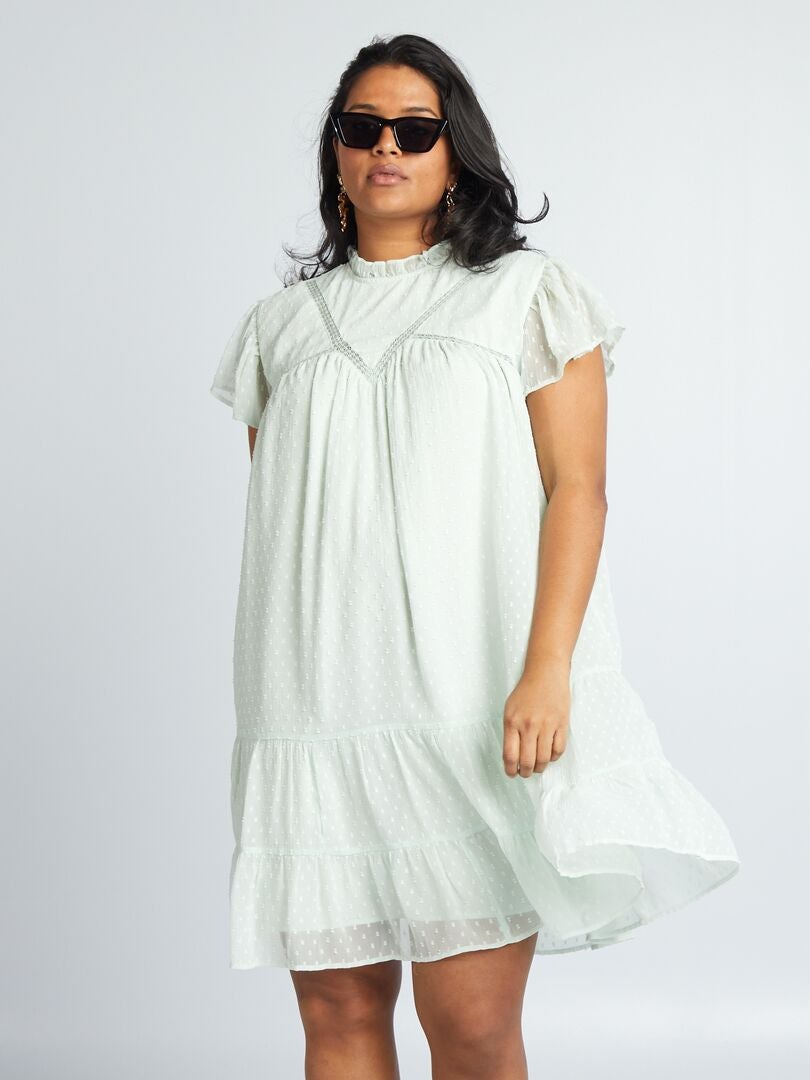 Plumetis voile jurk - GROEN