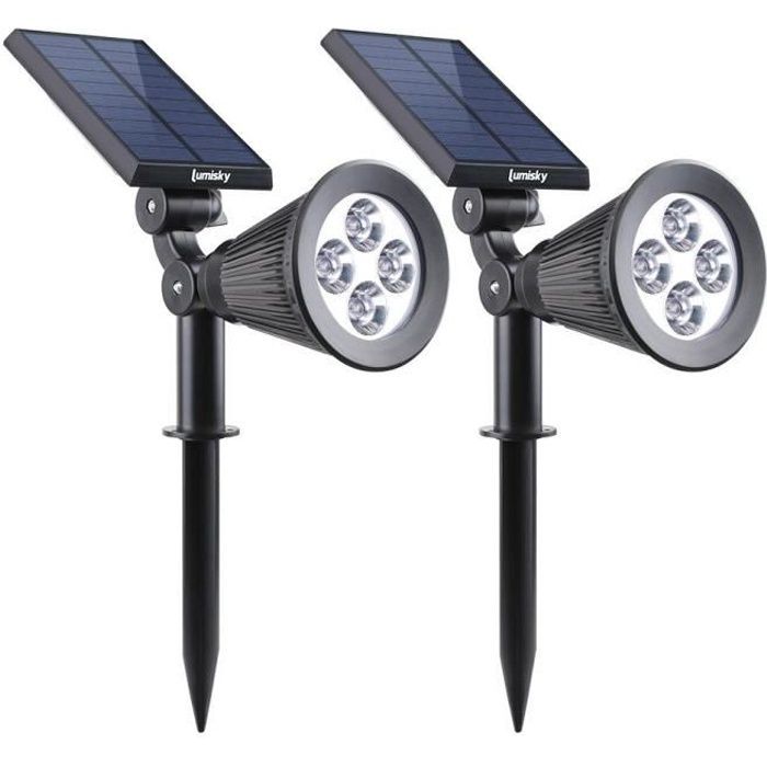 Foco solar exterior impermeable - LUMISKY - 4 LED blancos - 200 lm - Cabezal giratorio de 90°