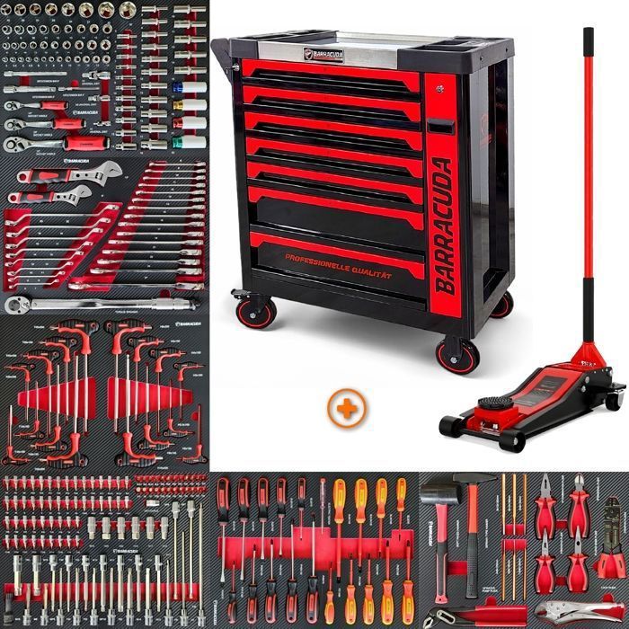 Servante d'atelier - BARRACUDA TOOLS - CUDA Max XXL - 8 tiroirs - Cric hydraulique 4T - Rouge