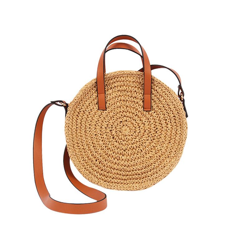 Nouveau sac bandoulière rond en paille tressée à la main, sac à main pour femme ou fille