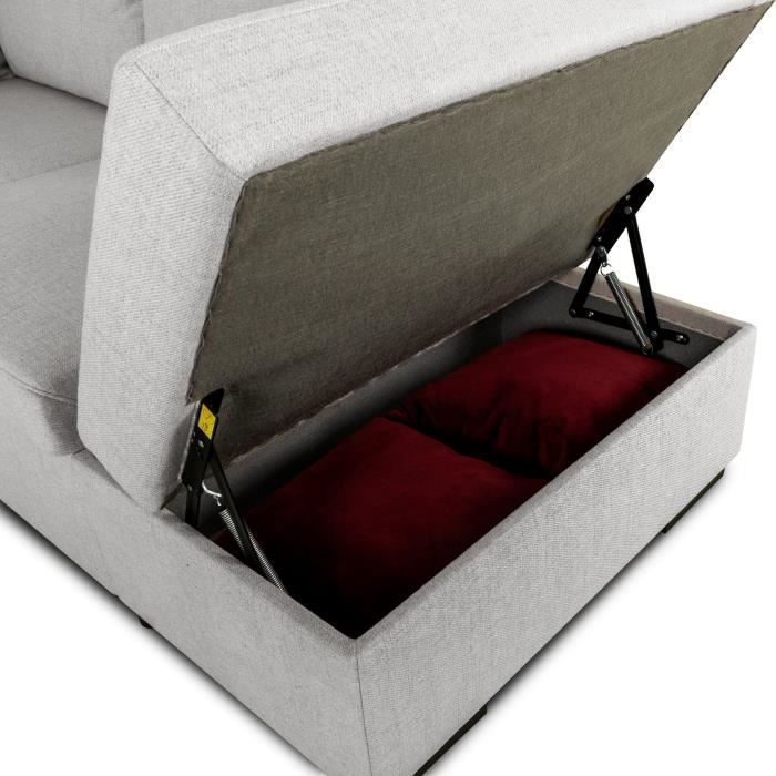 Canapé d'angle convertible réversible 4 places MITCHELL - Tissu Gris - L 247 x P 91 x H 205 cm - Coffre de rangement