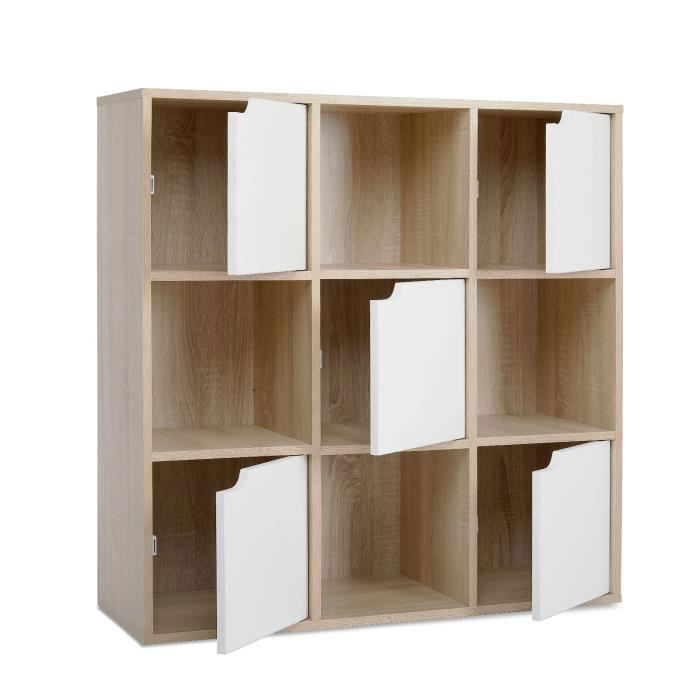 Estante para livros com 9 compartimentos, sendo 4 abertos e 5 com portas - Mondeer