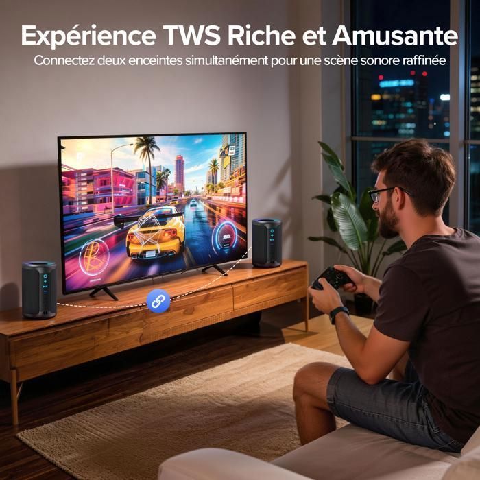 DJOIN Tragbarer Lautsprecher, 360°-Sound, Bluetooth 5.4, IPX5, Stereo-Kopplung, RGB-Beleuchtung, AUX-Anschluss, TF-Kartensteckplatz, 1800 mAh Akku, Freisprechfunktion
