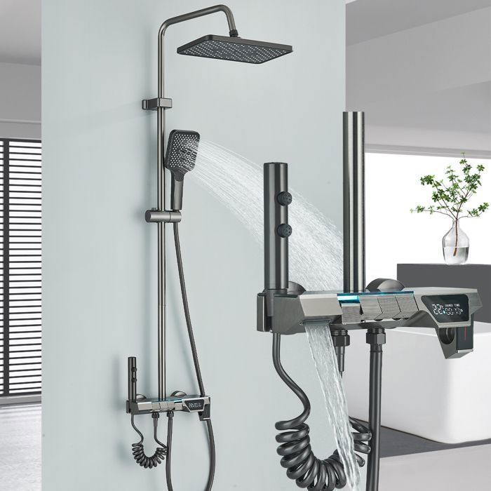Columna de ducha LED, conjunto de ducha de acero inoxidable con cabezal de ducha gris de 4 funciones.