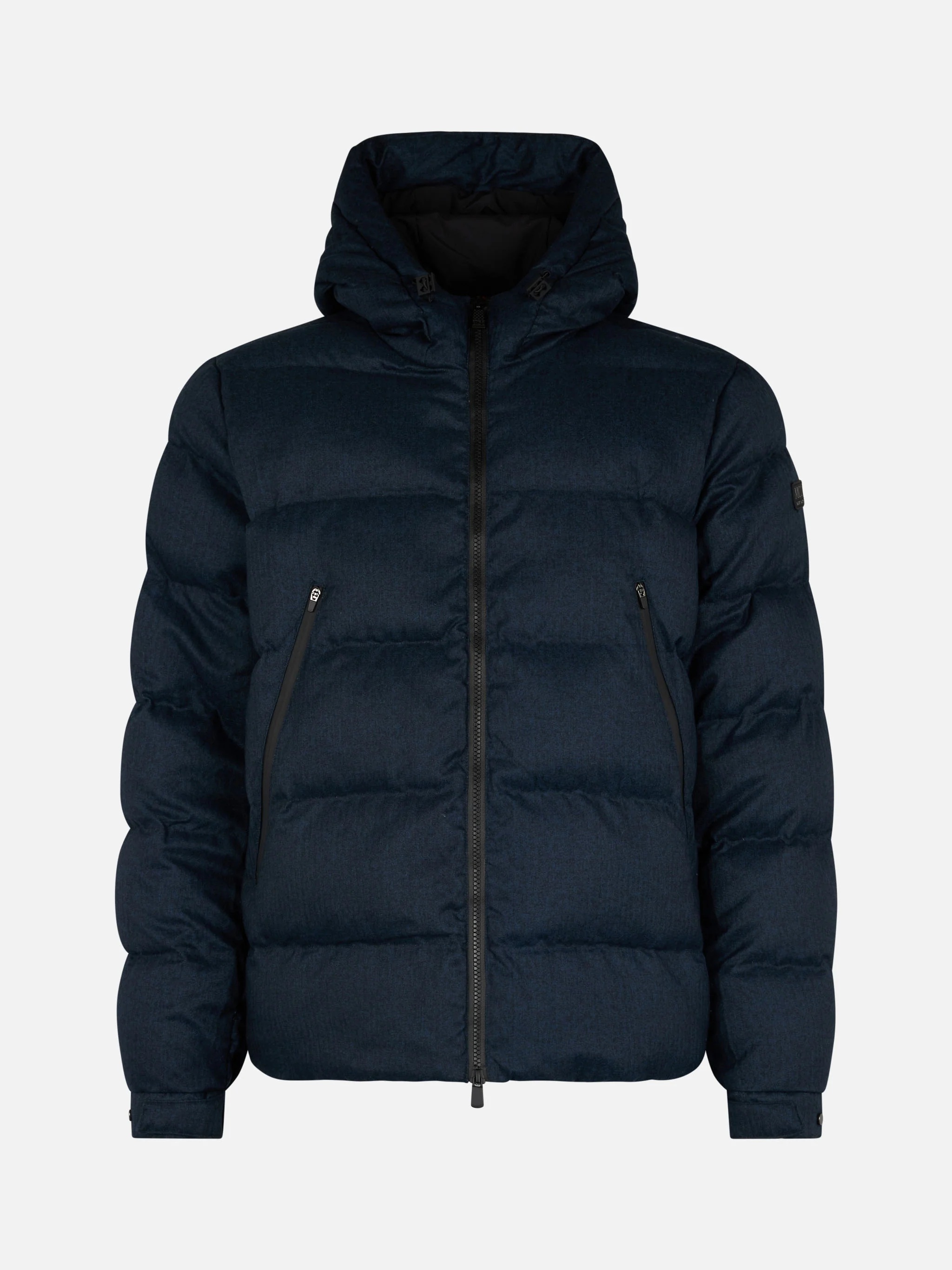 Chaqueta de plumas con capucha de franela azul marino para hombre de Maier