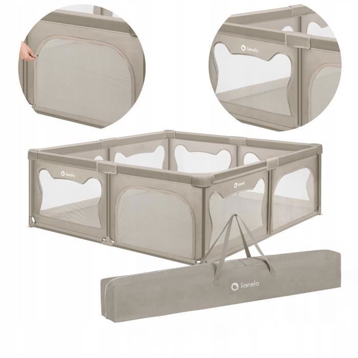 Parque infantil LIONELO Willow XL - 207 x 187 cm - Laterales de malla - Amplia y segura zona de juego - Rejilla protectora - Beige