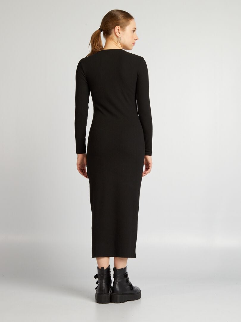 Vestido longo de malha canelada - preto