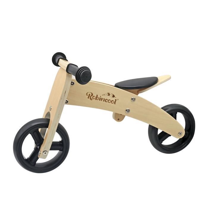Robincool Fast Wheels Montessori loopfiets 63x32x36 cm, om te bouwen tot een driewieler, milieuvriendelijk, hout, kleur naturel en zwart.