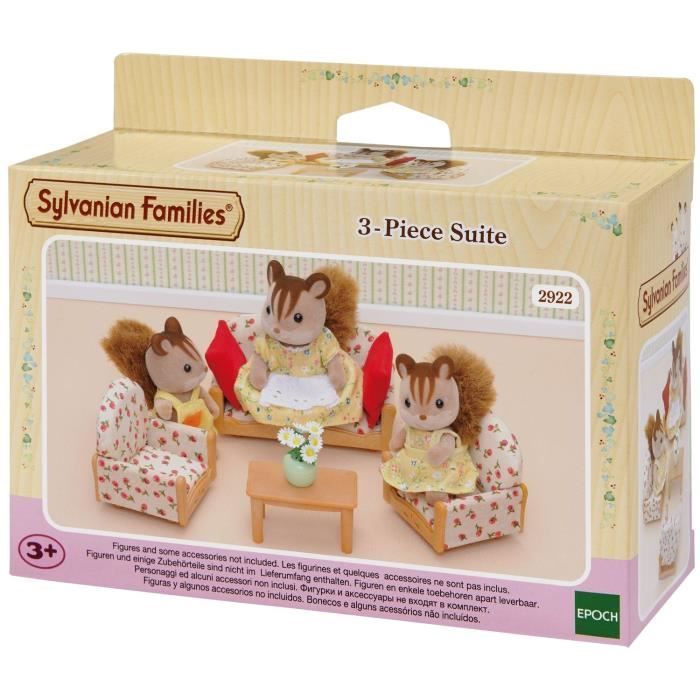 Set composto da divano, 2 poltrone e tavolino da caffè del villaggio Sylvanian Families.