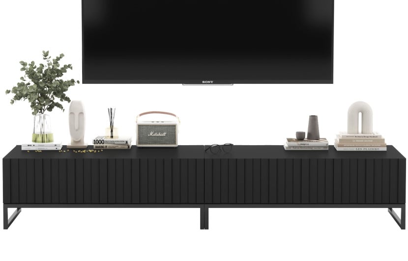 Szafka RTV Glamour Komoda RTV Czarny Mat 220 cm Czarna Rama
