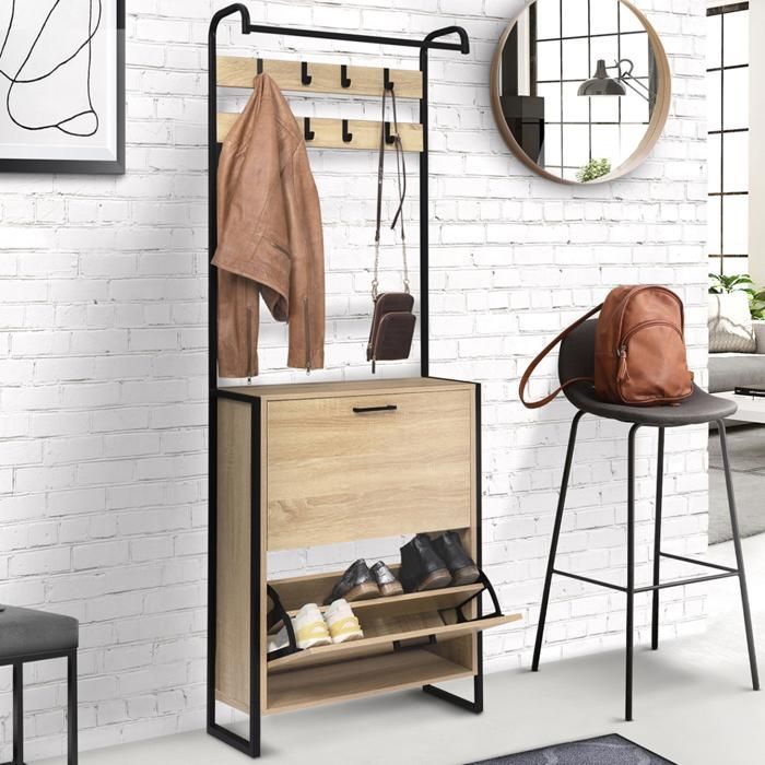 IDMARKET Vestiaire d'entrée LUIS meuble chaussures 2 portes design industriel