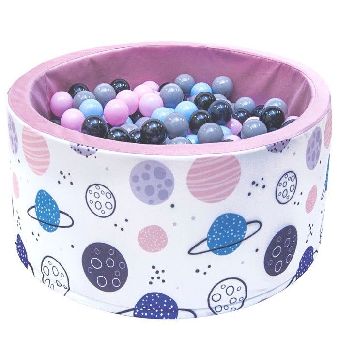 WELOX Baby-Bällebad mit 200 Bällen, 90x40 cm, Rosa mit Planeten