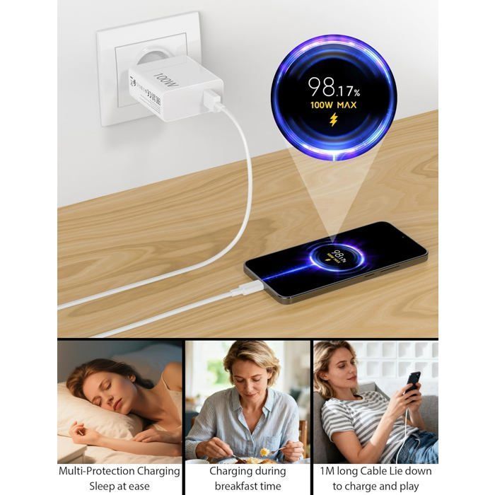100W Chargeur Rapide pour Xiaomi 15T Pro 15 Ultra POCO X7 Pro,Chargeur Turbo Hypercharge avec 6A Câble USB C 1M pour Redmi