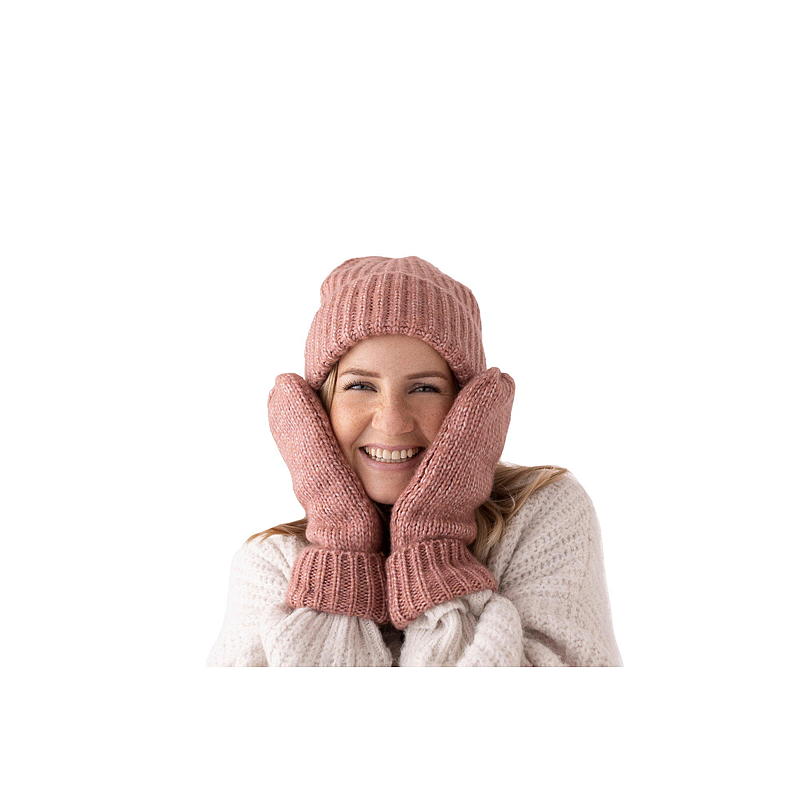 Hansker pudderrosa, mohair-look