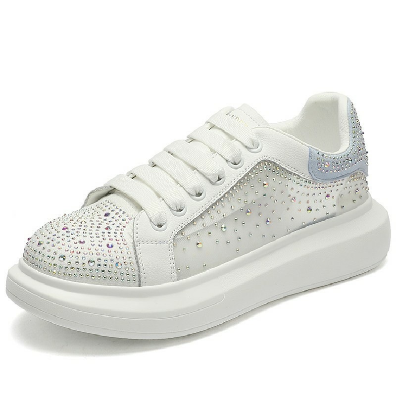 Baskets blanches d'été pour femmes, nouvelles chaussures respirantes à strass, chaussures décontractées de style coréen pour femmes