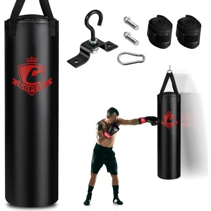 Saco de boxeo relleno COSTWAY, Ø30cm 28.5kg - Guantes de boxeo - Vendas protectoras para las manos - Bolsa de almacenamiento - para Karate, Taekwondo, Muay Thai